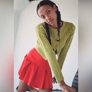 Urban Outfitters Cable Knit Cropped Cardigan - green